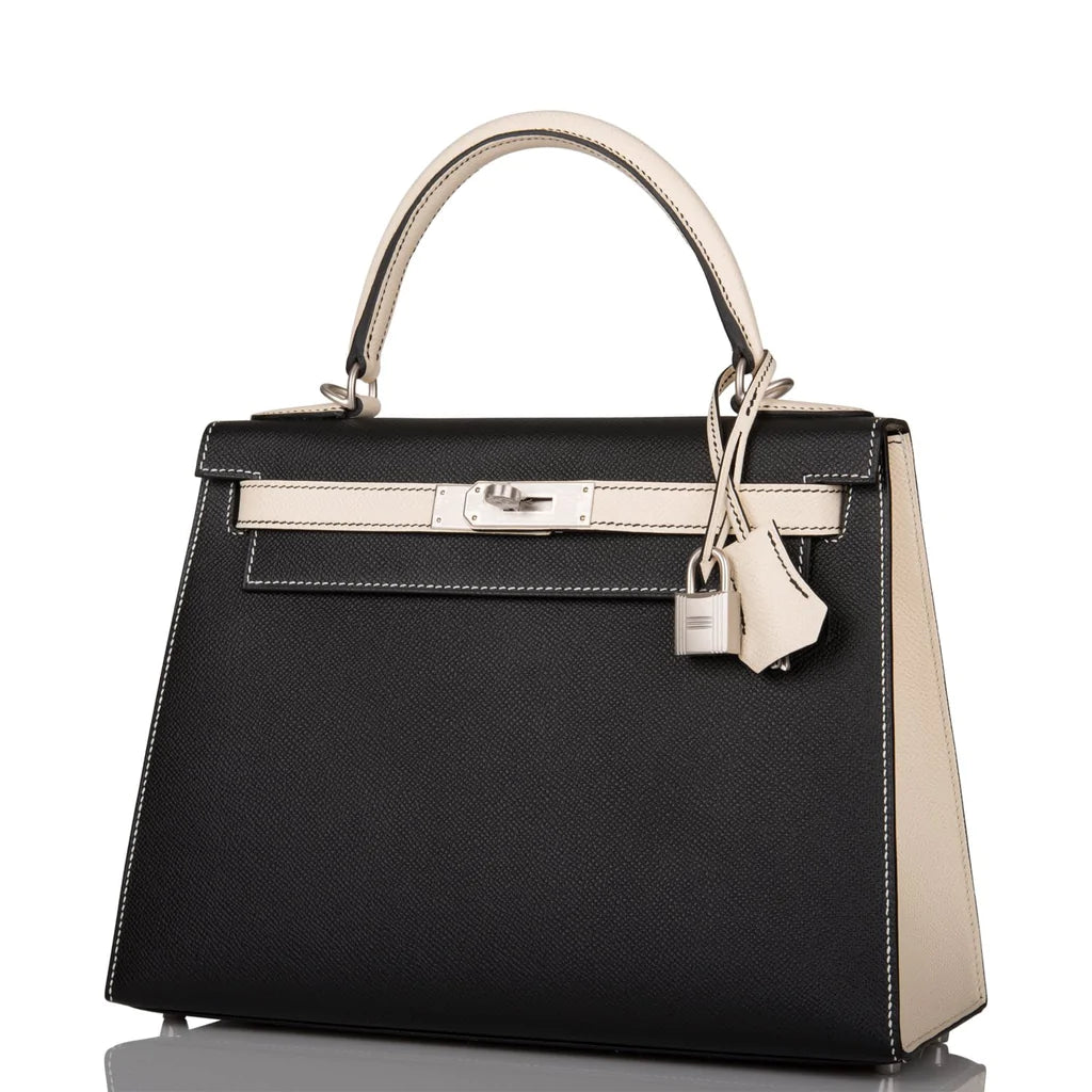 Hermès Special Order (HSS) Kelly Sellier 28 Black and Craie Epsom Brushed Palladium Hardware