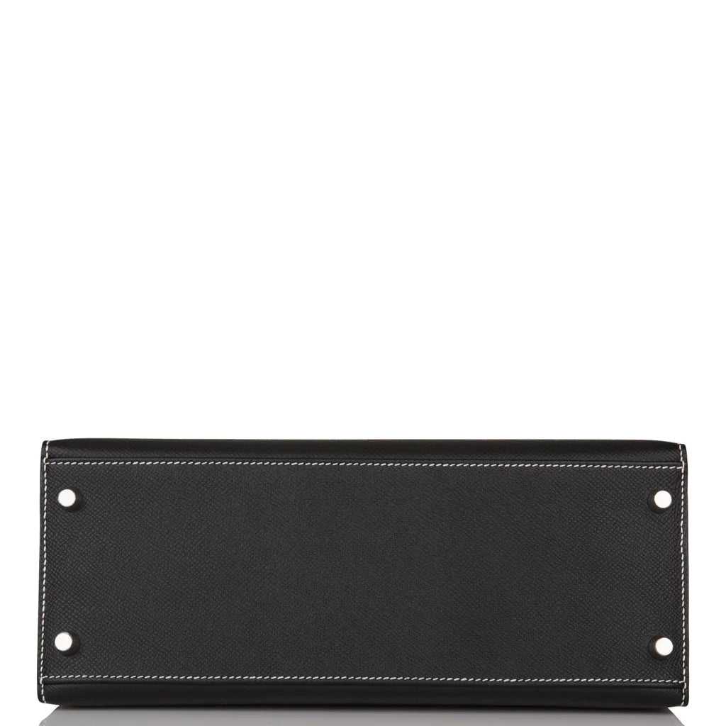 Hermès Special Order (HSS) Kelly Sellier 28 Black and Craie Epsom Brushed Palladium Hardware