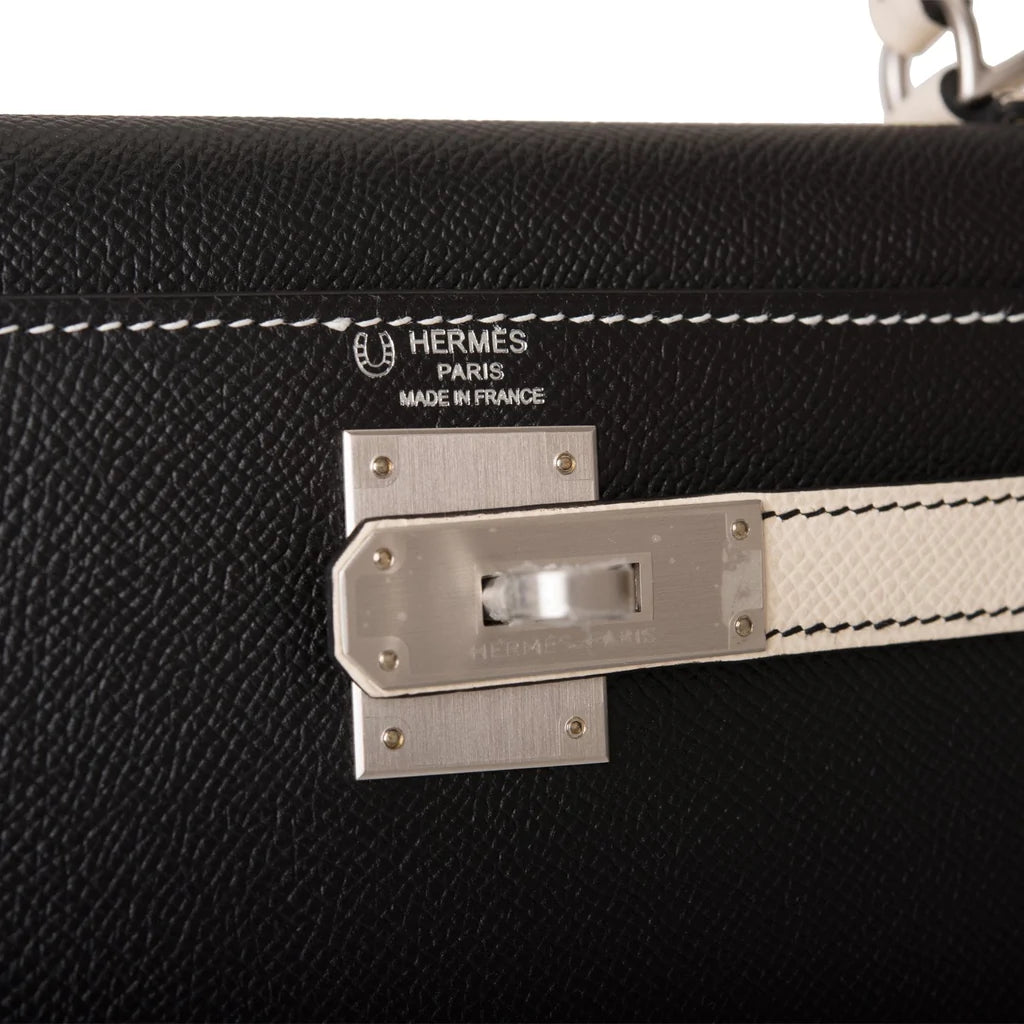 Hermès Special Order (HSS) Kelly Sellier 28 Black and Craie Epsom Brushed Palladium Hardware