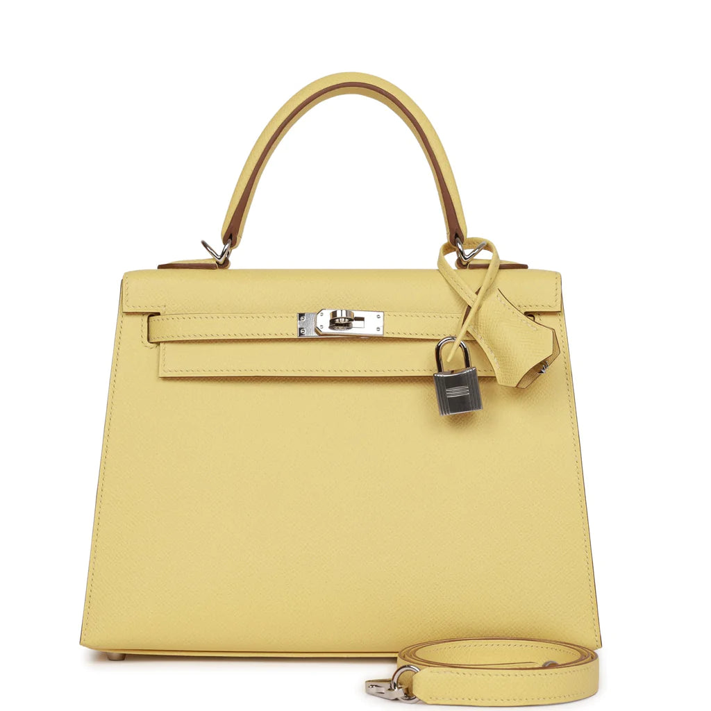 Hermès Kelly Sellier 25 Jaune Poussin Epsom Palladium Hardware