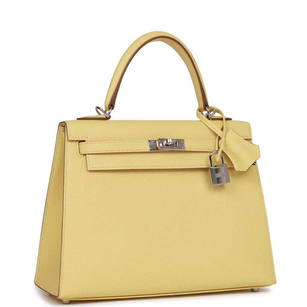 Hermès Kelly Sellier 25 Jaune Poussin Epsom Palladium Hardware