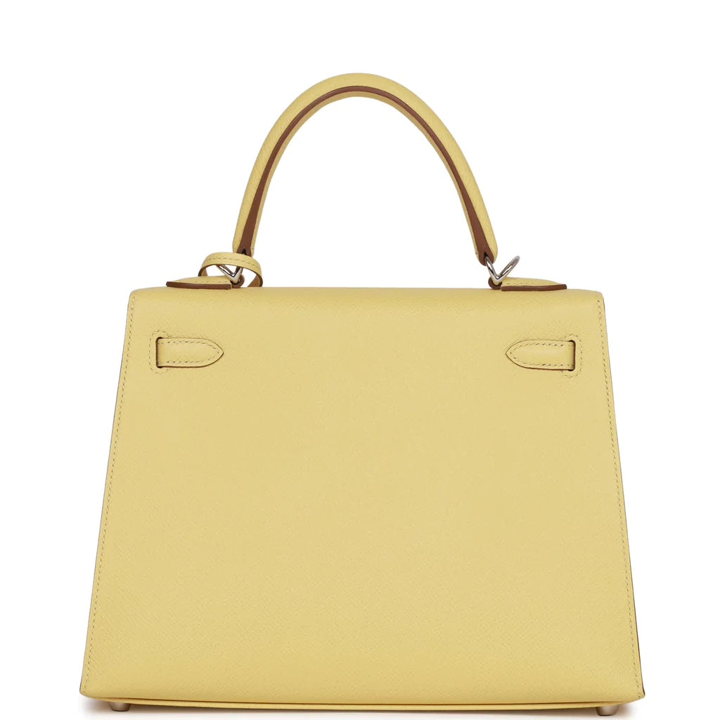 Hermès Kelly Sellier 25 Jaune Poussin Epsom Palladium Hardware