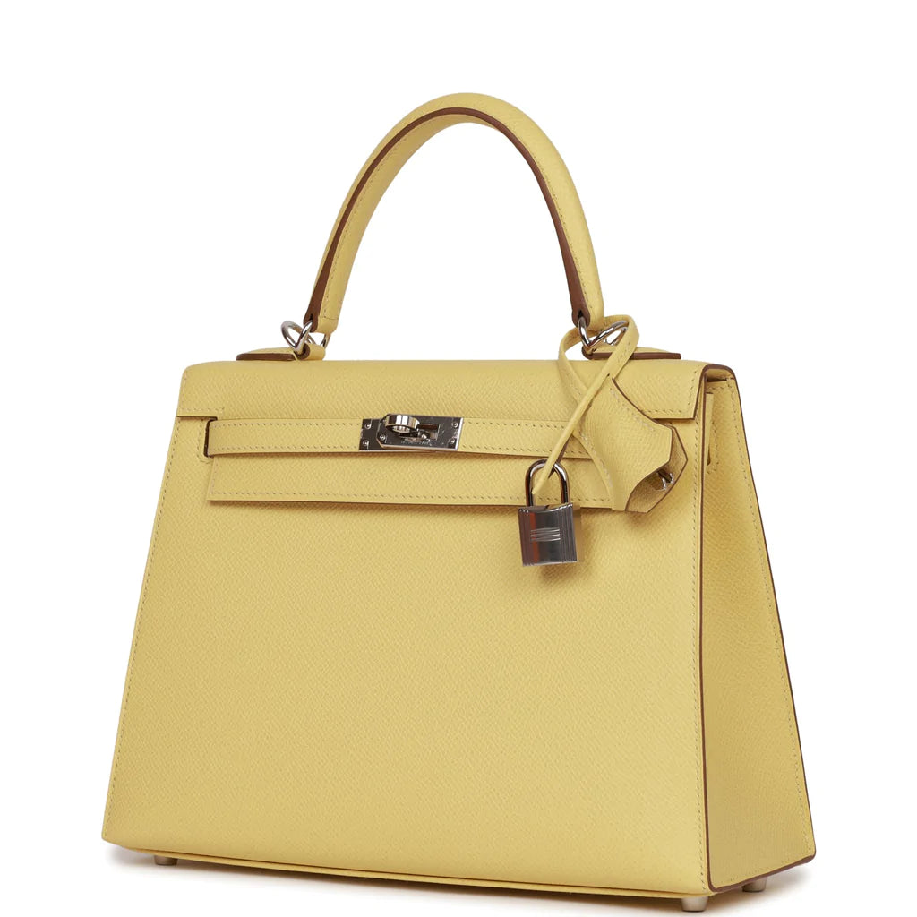 Hermès Kelly Sellier 25 Jaune Poussin Epsom Palladium Hardware