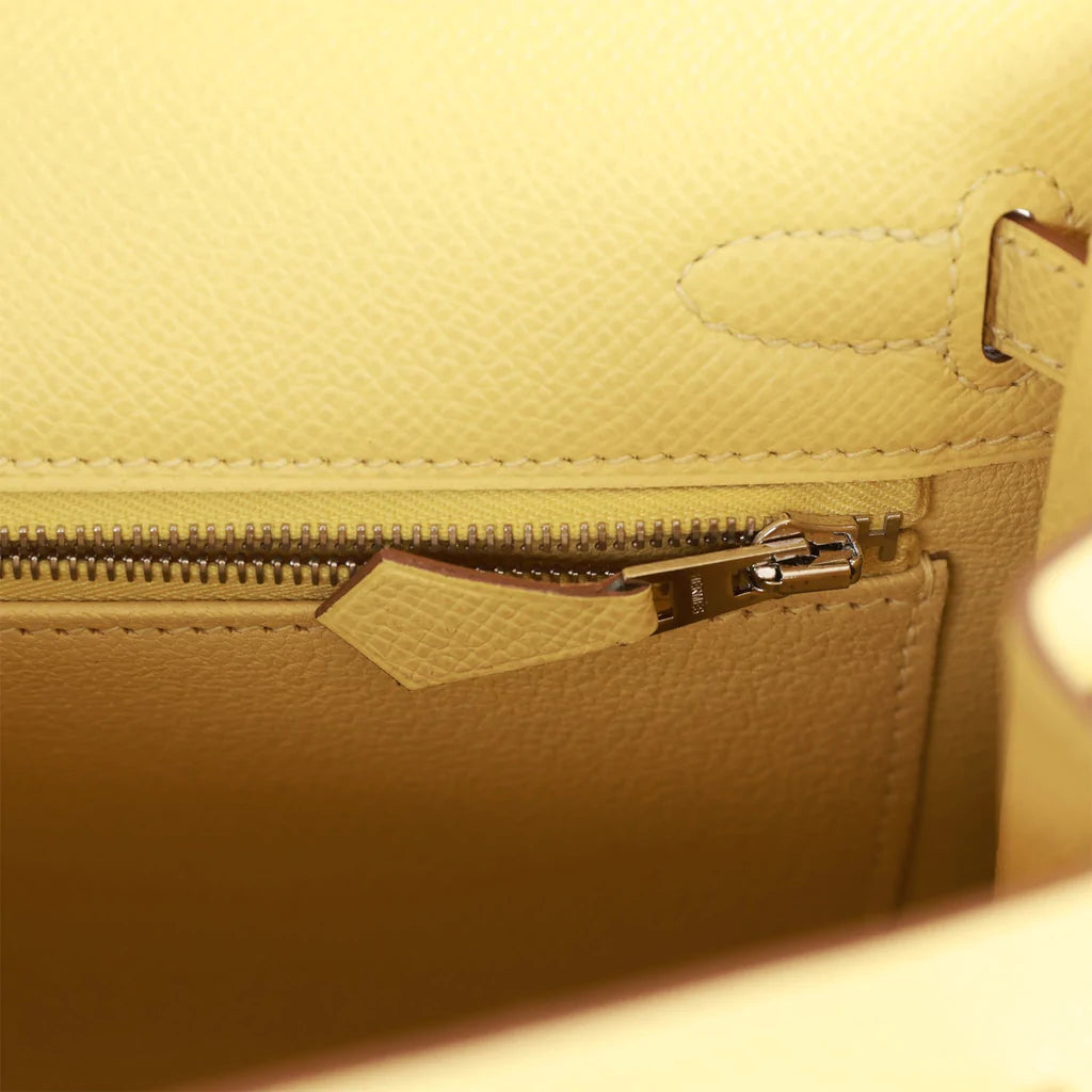 Hermès Kelly Sellier 25 Jaune Poussin Epsom Palladium Hardware