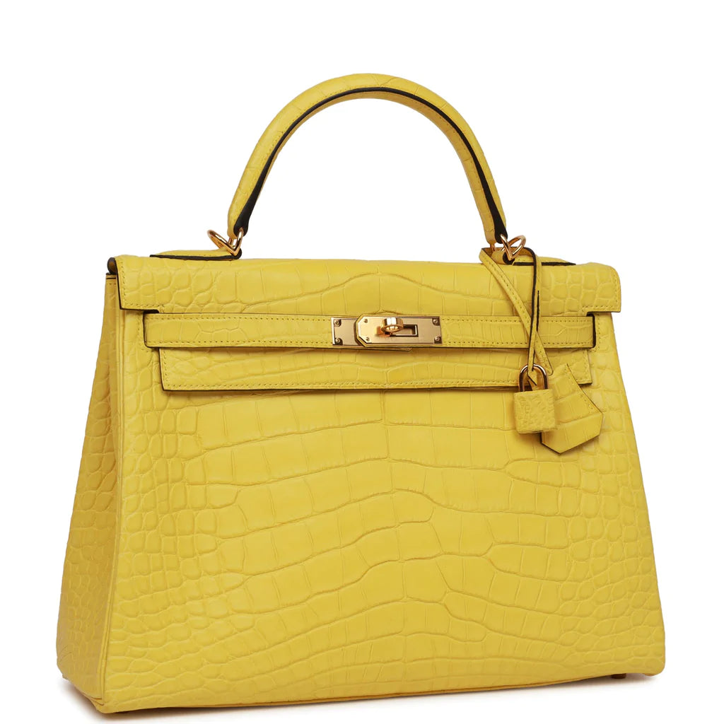 Hermès Special Order (HSS) Kelly Retourne 32 Mimosa Matte Alligator Gold Hardware