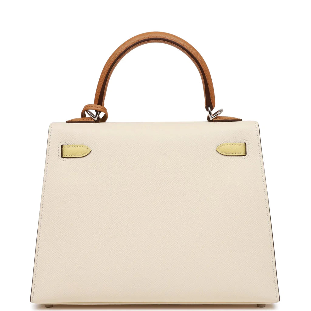 Hermès Kelly Sellier 25 Tri-Color Nata, Jaune Poussin and Sesame Epsom Palladium Hardware