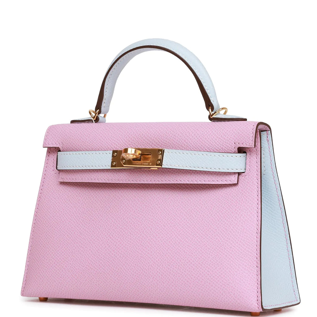 Hermès Special Order (HSS) Kelly Sellier 20 Mauve Sylvestre and Bleu Brume Epsom Gold Hardware