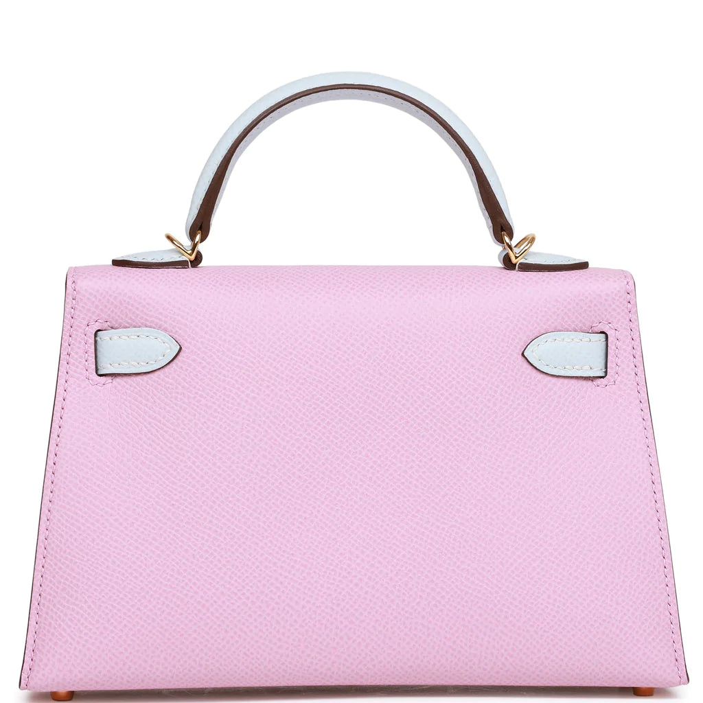 Hermès Special Order (HSS) Kelly Sellier 20 Mauve Sylvestre and Bleu Brume Epsom Gold Hardware