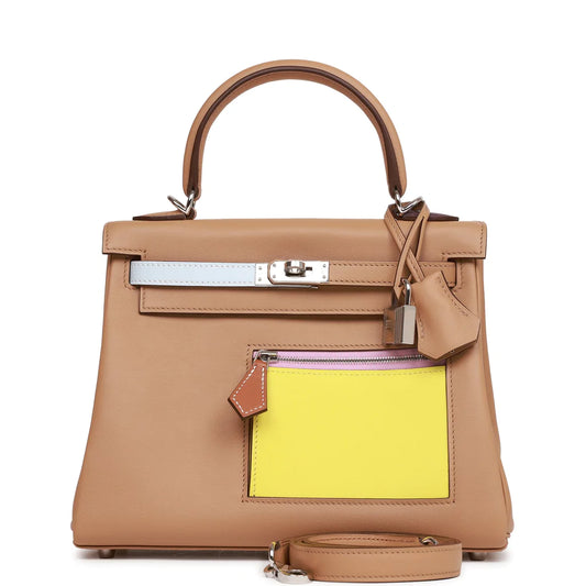 Hermès Colormatic Kelly Retourne 25 Chai, Bleu Brume and Lime Swift Palladium Hardware