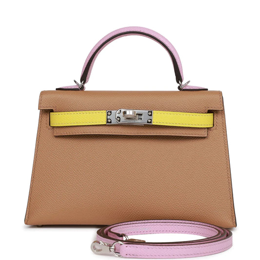 Hermès Kelly Sellier 20 Tri-Color Chai, Lime and Mauve Sylvestre Epsom Gold Hardware