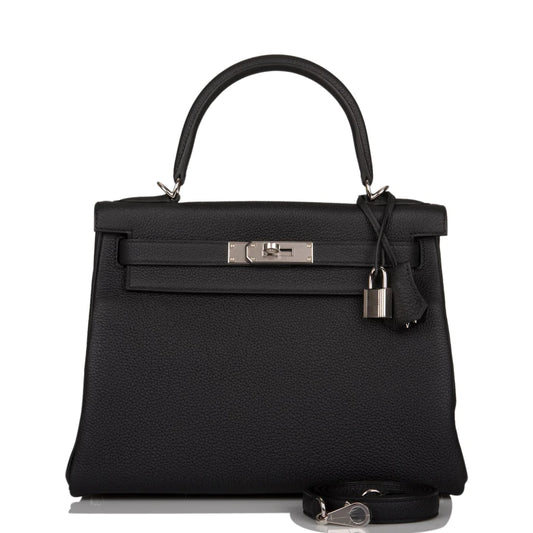 Hermès Kelly Retourne 28 Black Togo Palladium Hardware