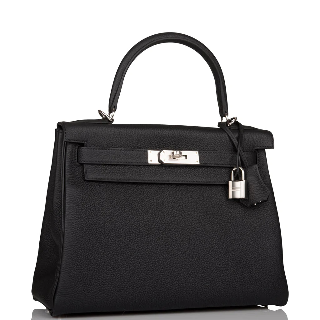 Hermès Kelly Retourne 28 Black Togo Palladium Hardware