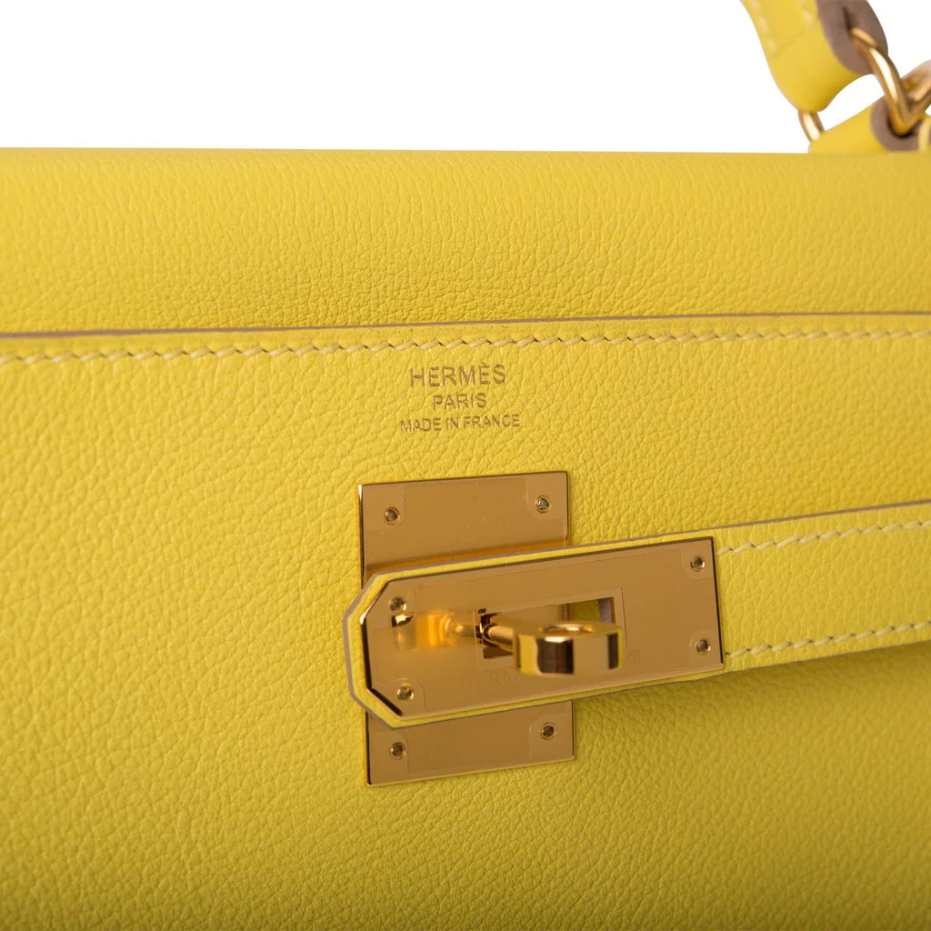 Hermès Kelly Retourne 28 Lime Evercolor Gold Hardware