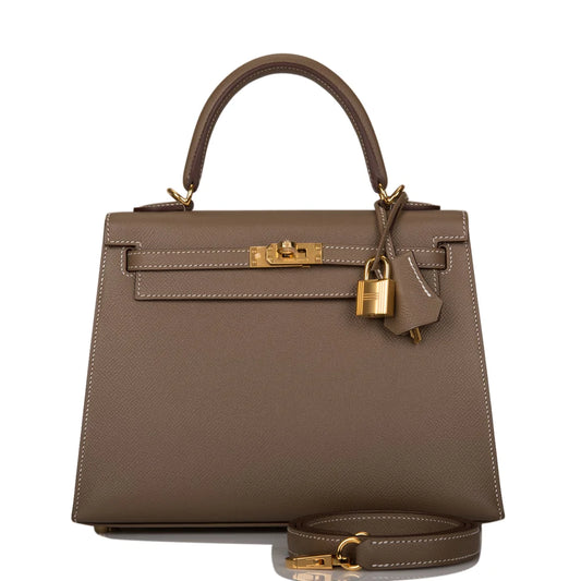 Hermès Kelly Sellier 25 Etoupe Epsom Gold Hardware