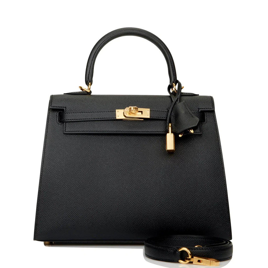 Hermès Kelly Sellier 25 Black Epsom Gold Hardware