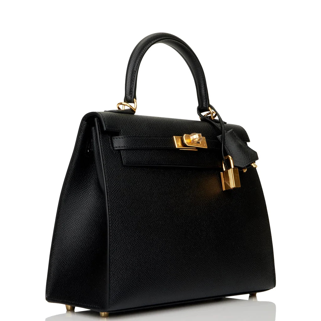 Hermès Kelly Sellier 25 Black Epsom Gold Hardware