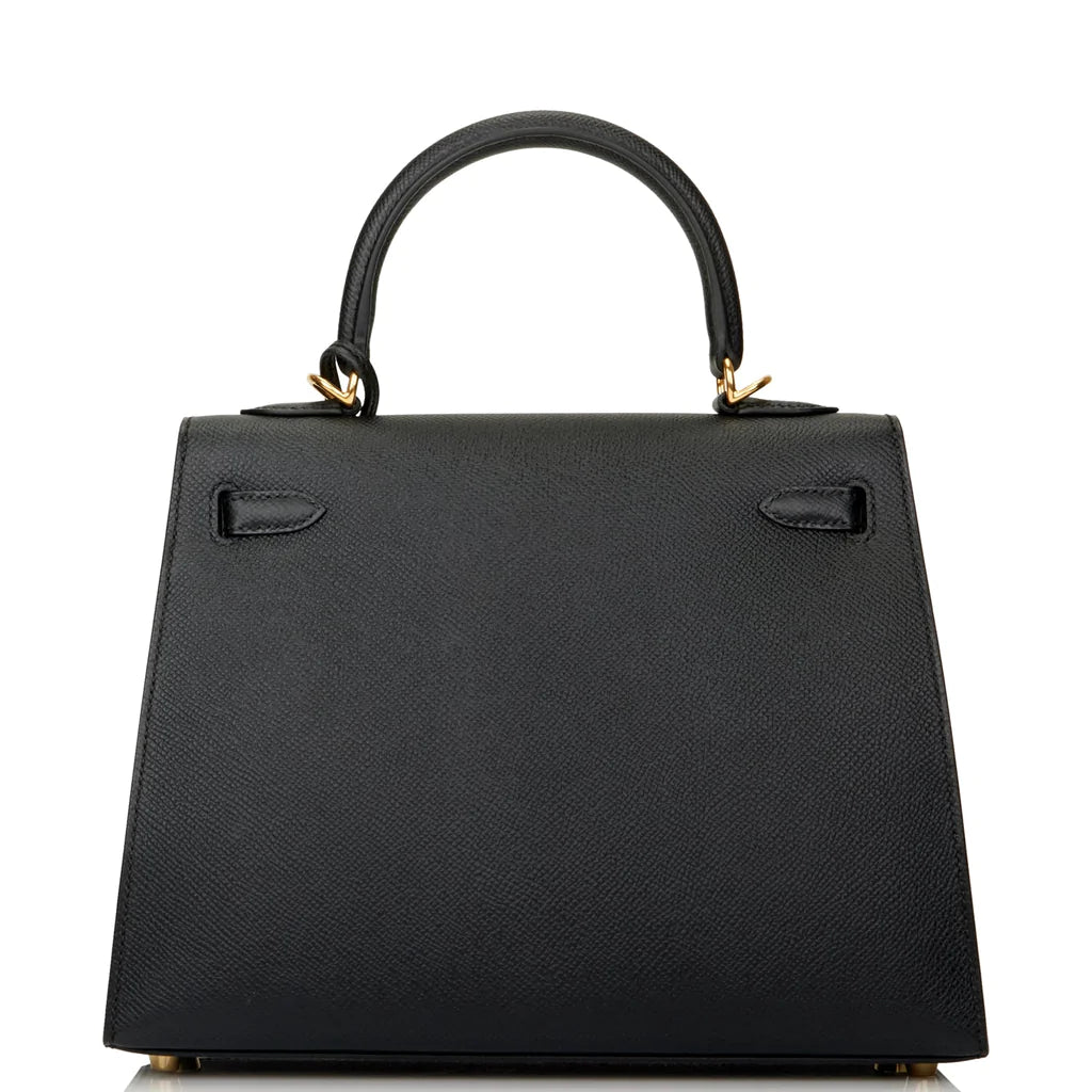 Hermès Kelly Sellier 25 Black Epsom Gold Hardware