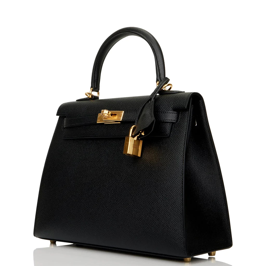 Hermès Kelly Sellier 25 Black Epsom Gold Hardware