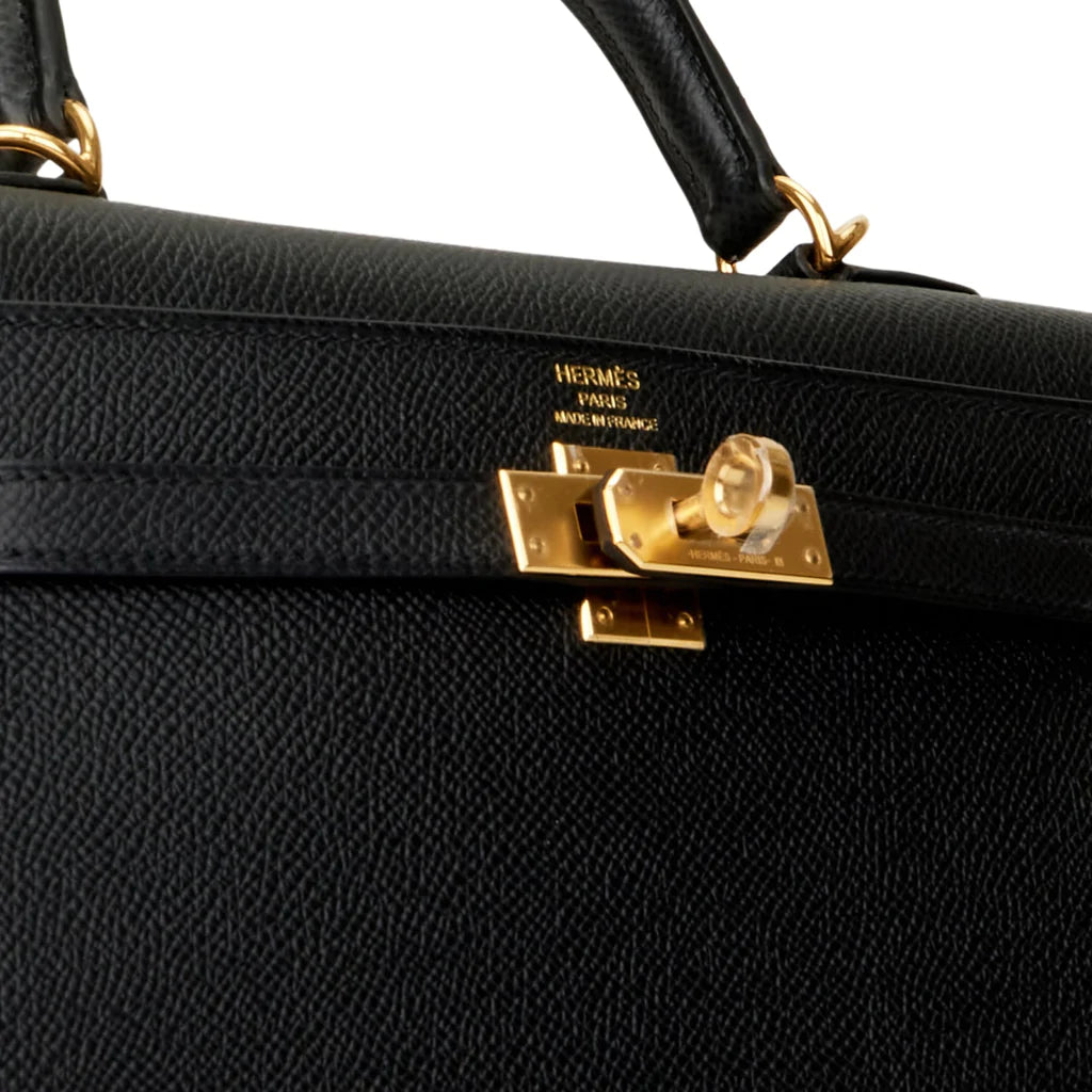 Hermès Kelly Sellier 25 Black Epsom Gold Hardware