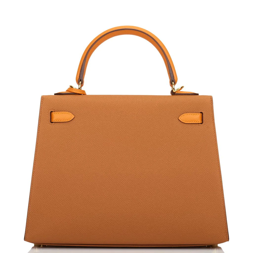 Hermès Special Order (HSS) Kelly Sellier 25 Gold and Apricot Epsom Gold Hardware