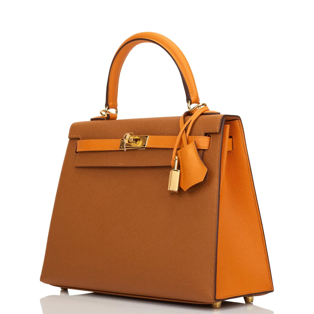 Hermès Special Order (HSS) Kelly Sellier 25 Gold and Apricot Epsom Gold Hardware