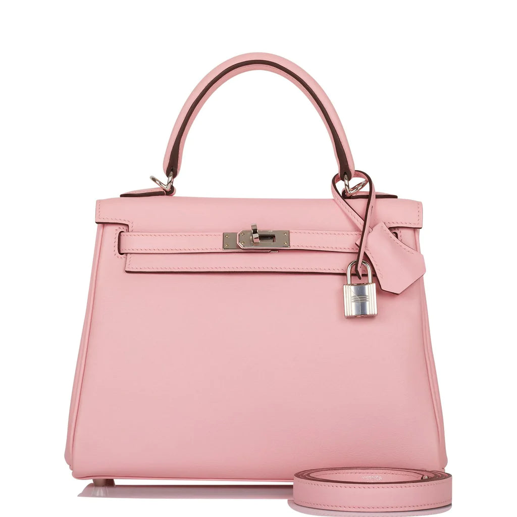 Hermès Kelly Retourne 25 Rose Sakura Swift Palladium Hardware