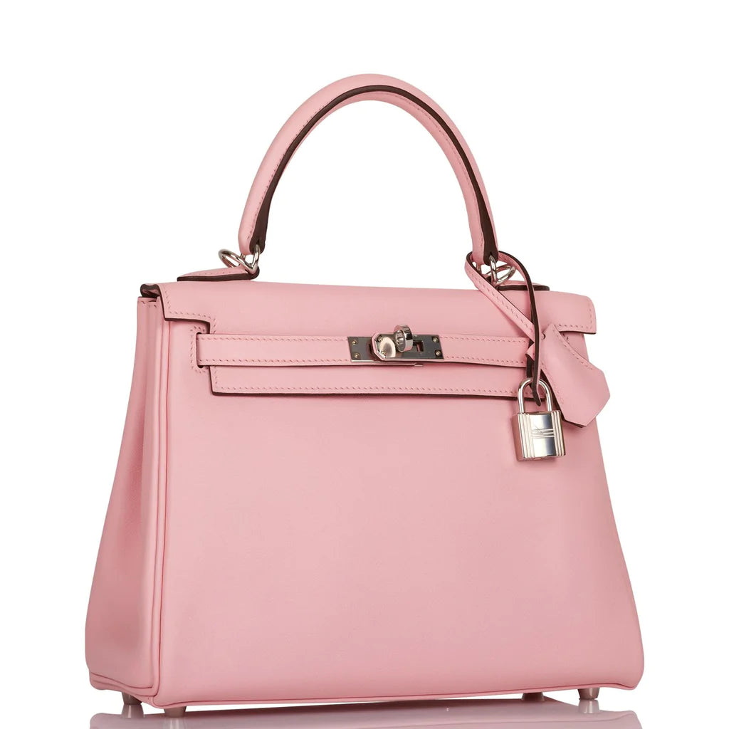 Hermès Kelly Retourne 25 Rose Sakura Swift Palladium Hardware