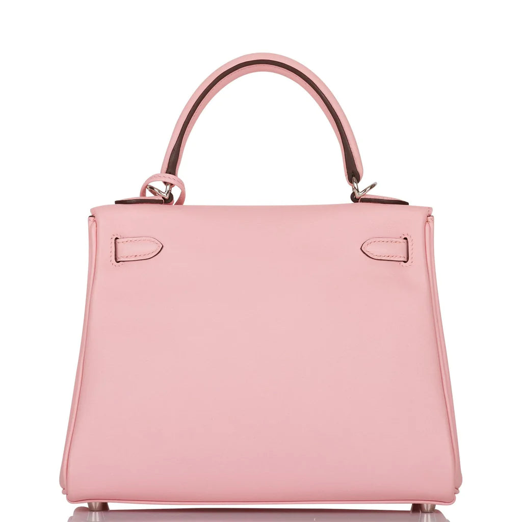 Hermès Kelly Retourne 25 Rose Sakura Swift Palladium Hardware