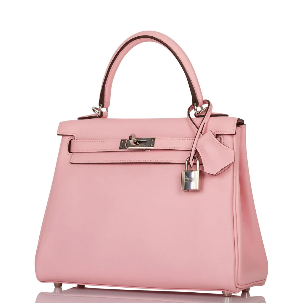 Hermès Kelly Retourne 25 Rose Sakura Swift Palladium Hardware