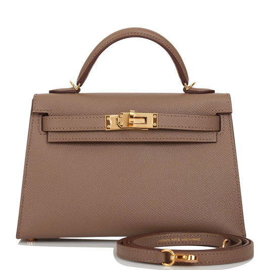 Hermès Special Order (HSS) Kelly Sellier 20 Etoupe and Gris Perle Epsom Gold Hardware