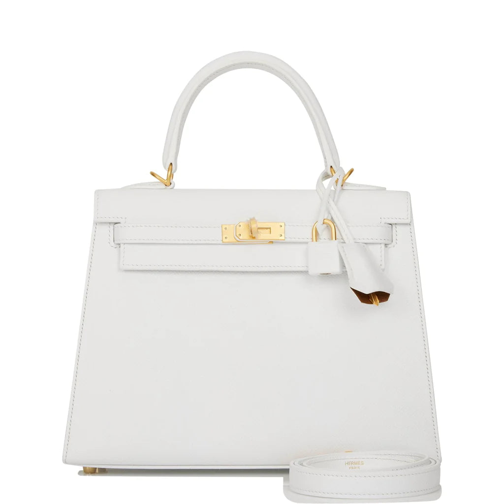 Hermès Special Order (HSS) Kelly Sellier 25 White Verso Epsom Brushed Gold Hardware