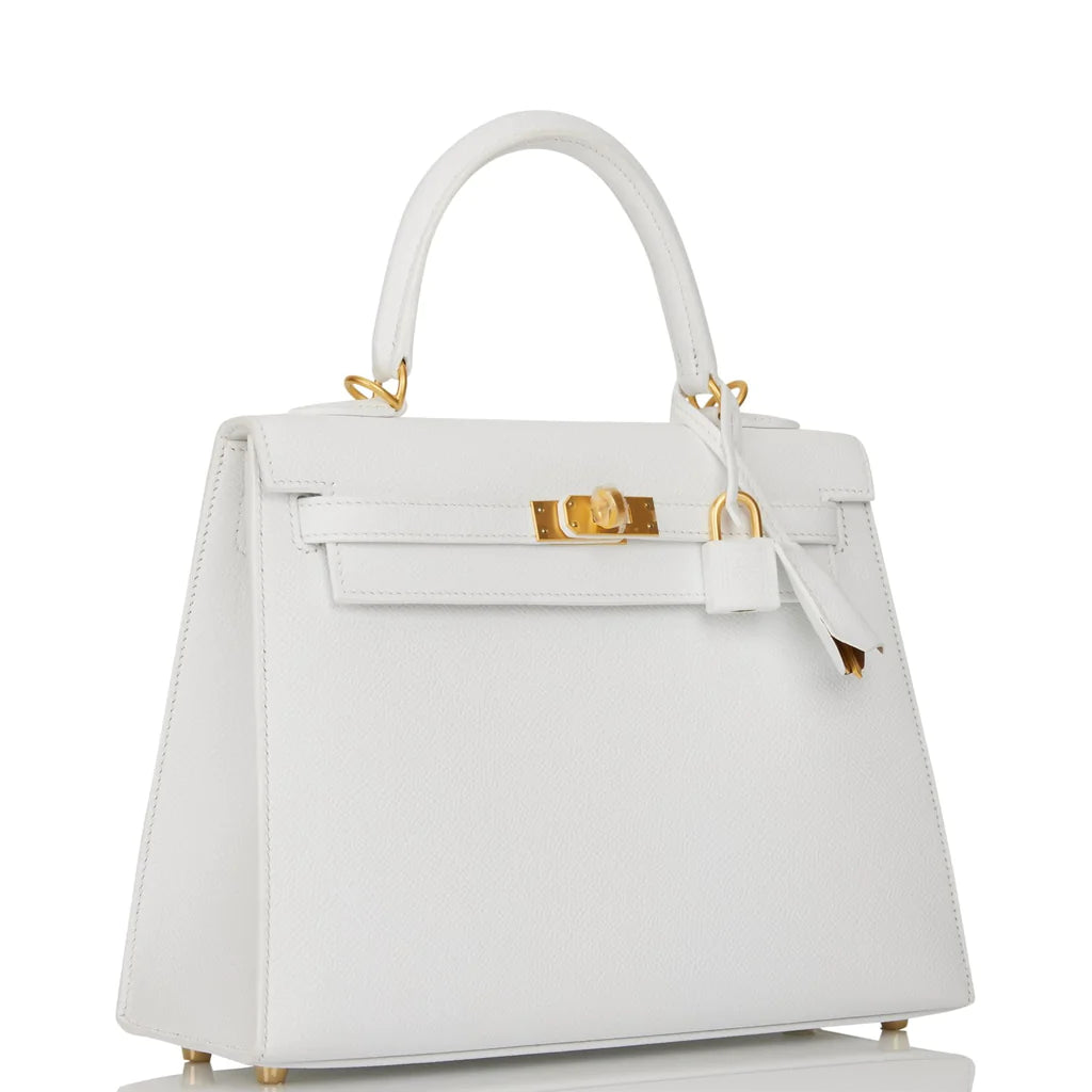 Hermès Special Order (HSS) Kelly Sellier 25 White Verso Epsom Brushed Gold Hardware