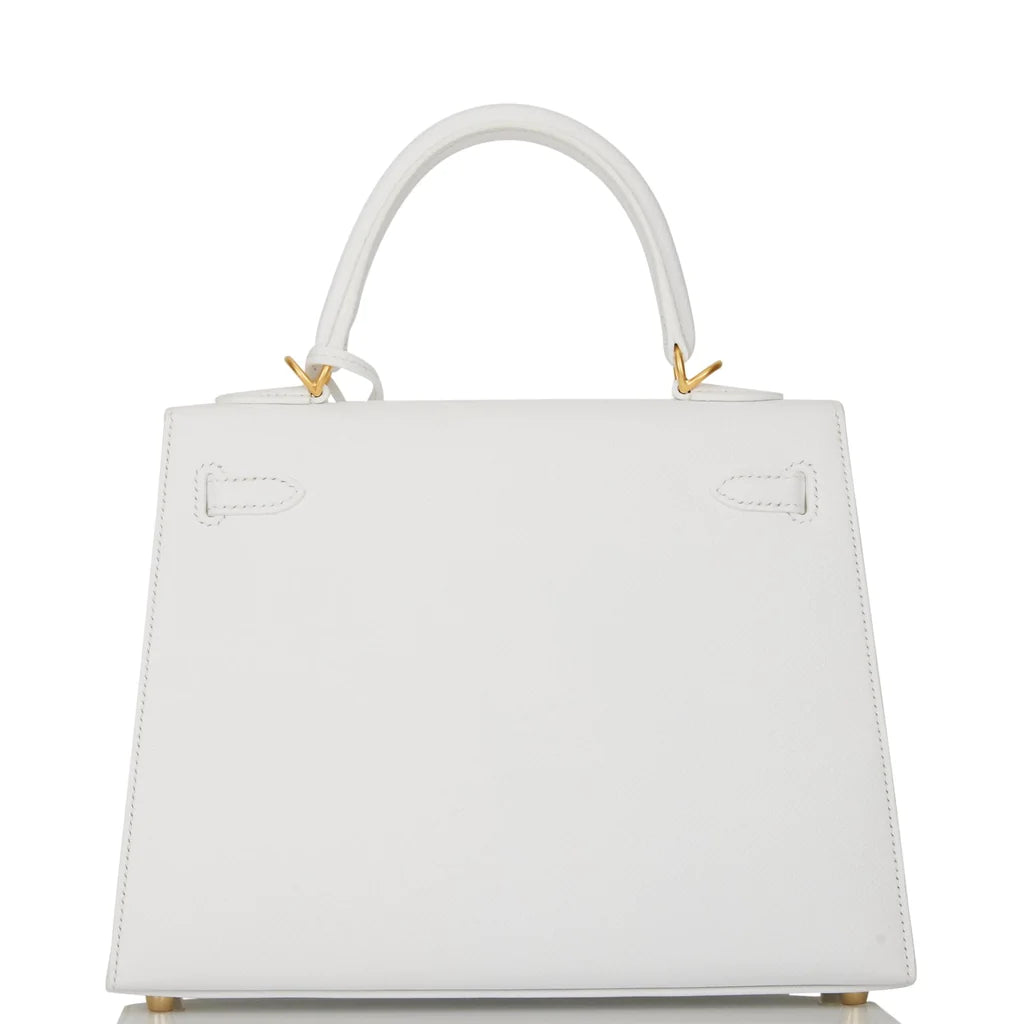 Hermès Special Order (HSS) Kelly Sellier 25 White Verso Epsom Brushed Gold Hardware