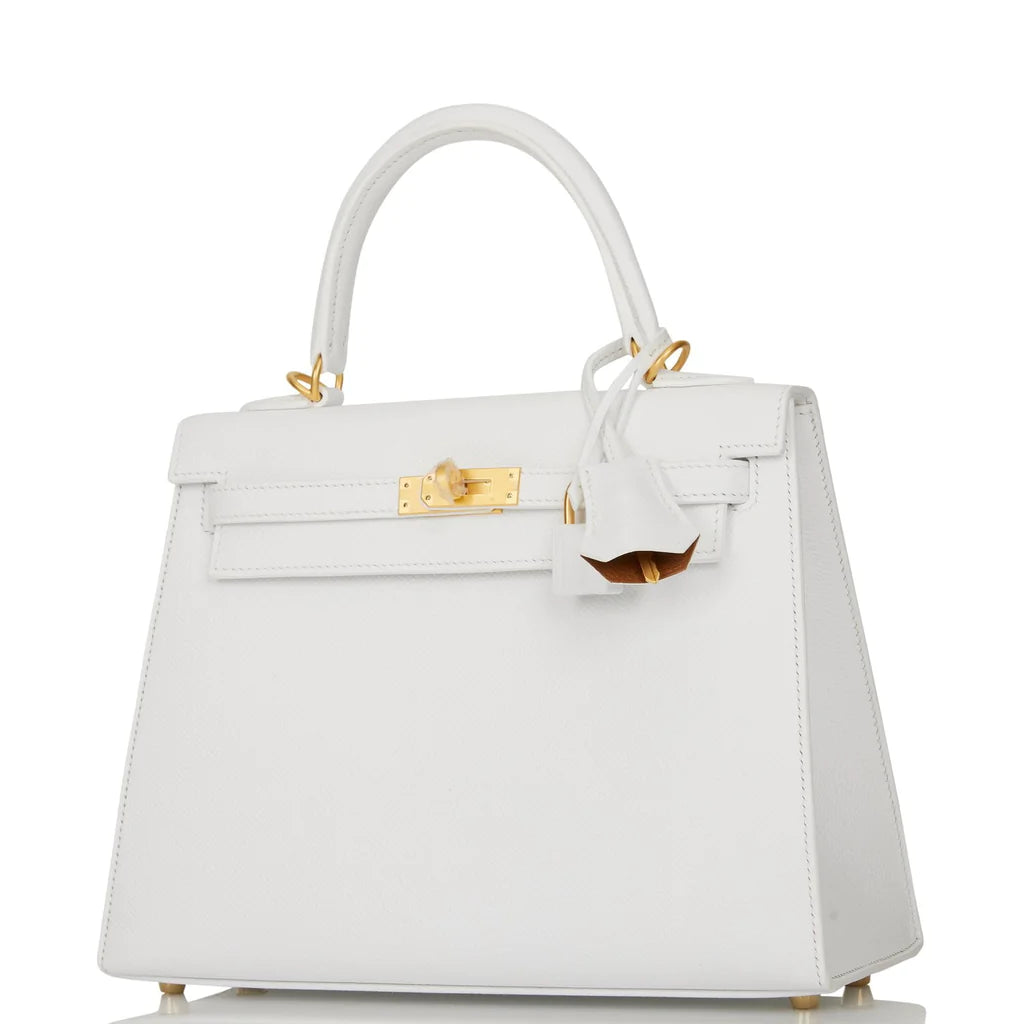 Hermès Special Order (HSS) Kelly Sellier 25 White Verso Epsom Brushed Gold Hardware