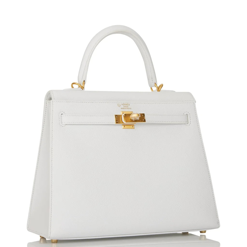 Hermès Special Order (HSS) Kelly Sellier 25 White Verso Epsom Brushed Gold Hardware