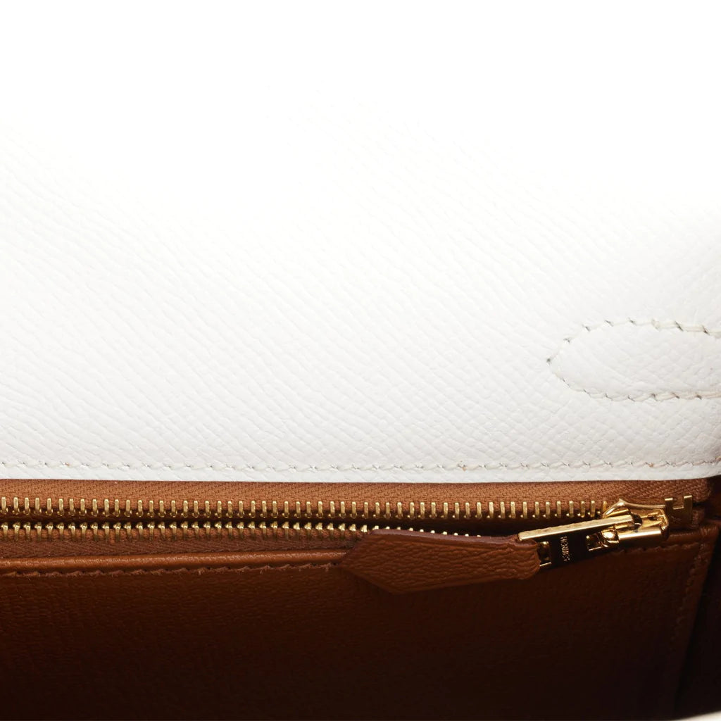 Hermès Special Order (HSS) Kelly Sellier 25 White Verso Epsom Brushed Gold Hardware