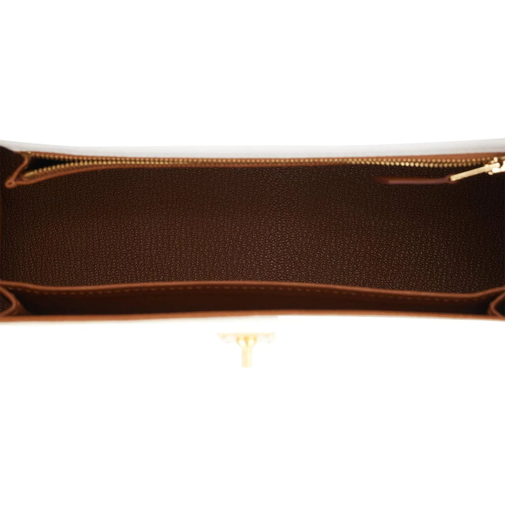 Hermès Special Order (HSS) Kelly Sellier 25 White Verso Epsom Brushed Gold Hardware