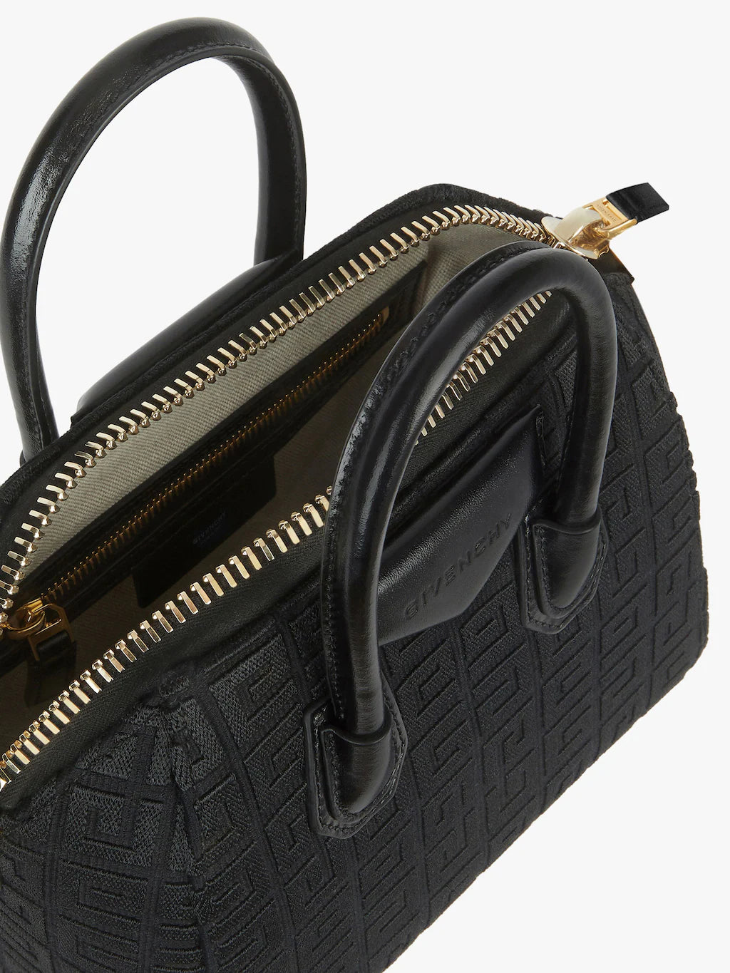 Small Antigona bag in 4G embroidered canvas Black