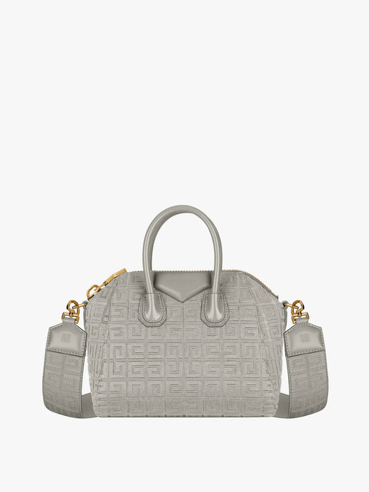 Mini Antigona bag in 4G embroidered canvas STONE GREY