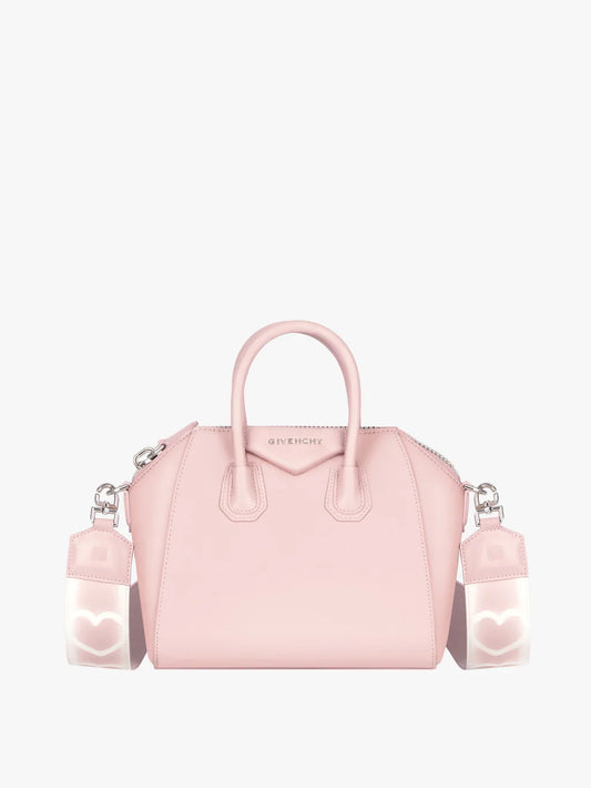 Small Antigona bag in leather with tag effect heart print Blush pink