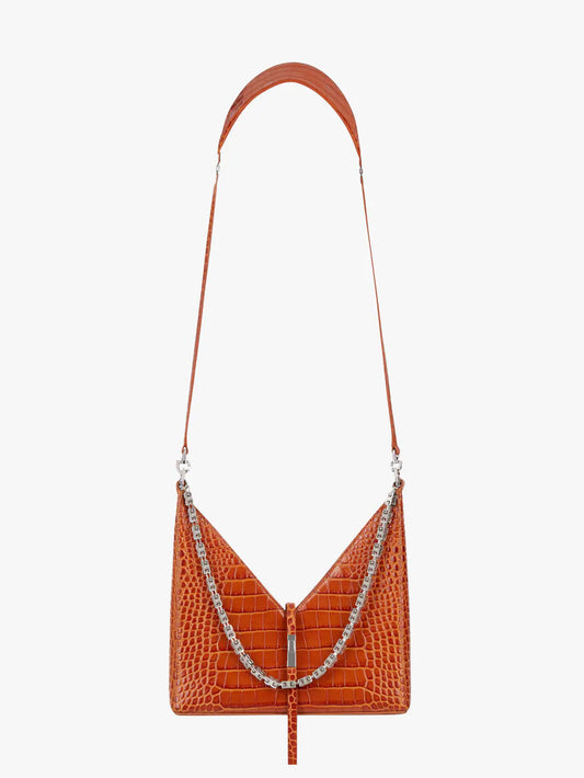 Small Cut Out bag in crocodile effect leather with chain Tan