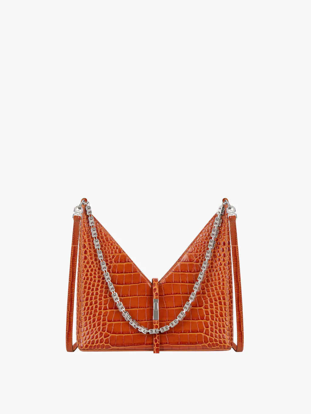 Small Cut Out bag in crocodile effect leather with chain Tan