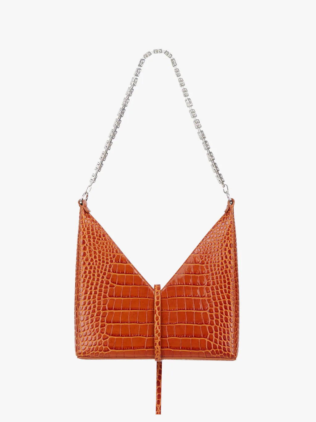 Small Cut Out bag in crocodile effect leather with chain Tan