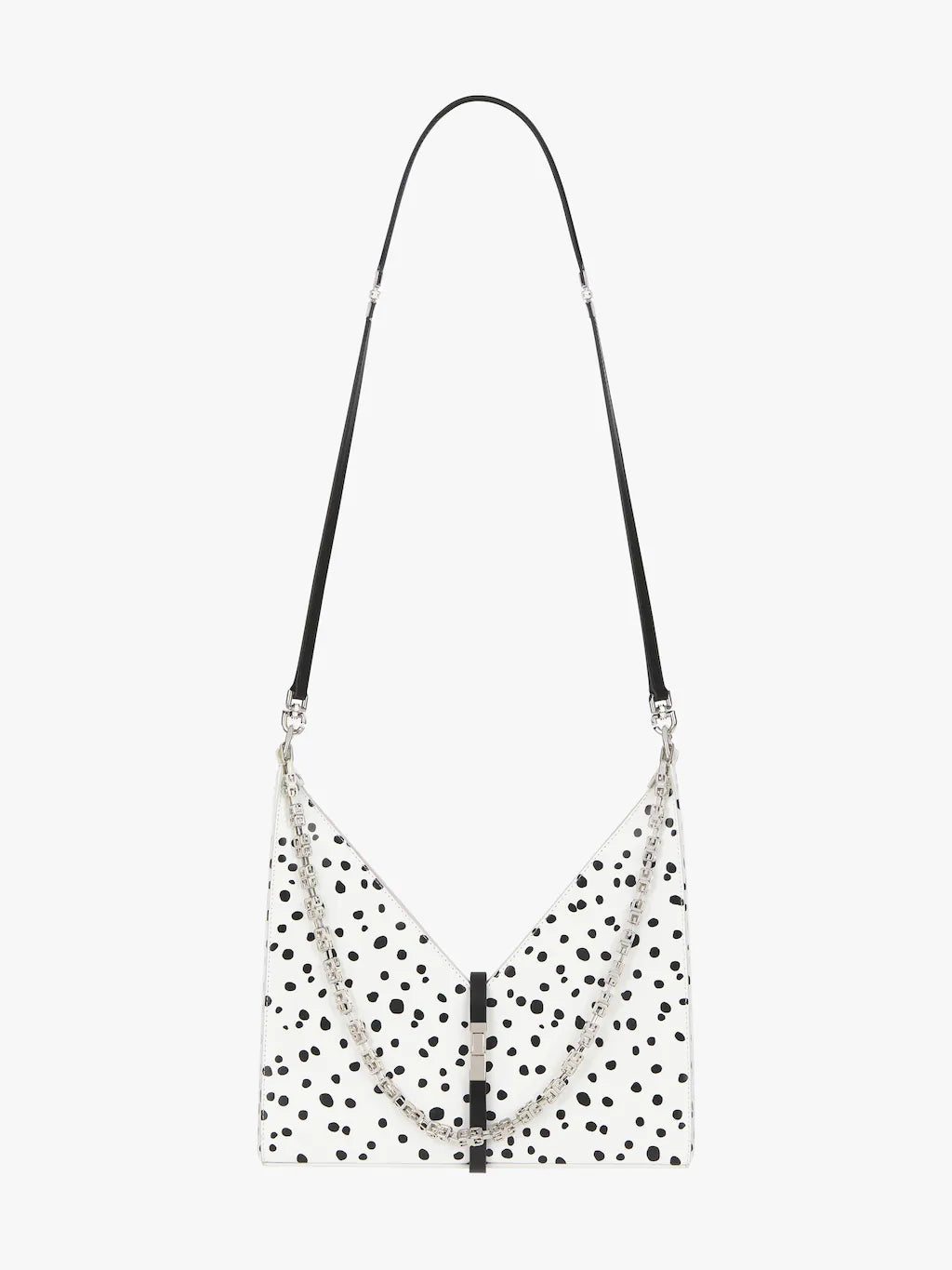 Small Cut Out bag in two tone leather with chain White/black