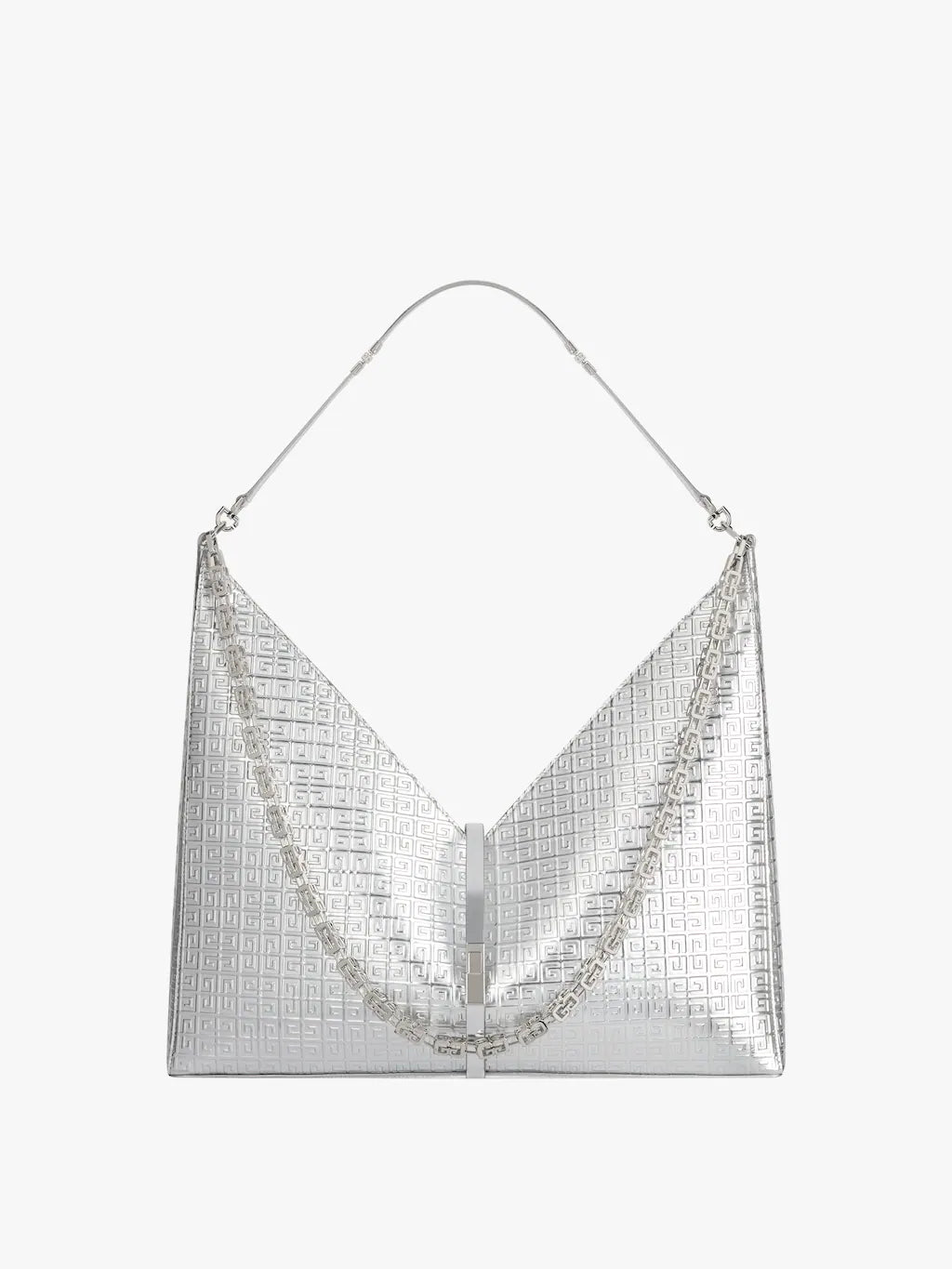 Large Cut Out bag in 4G leather with chain Silvery