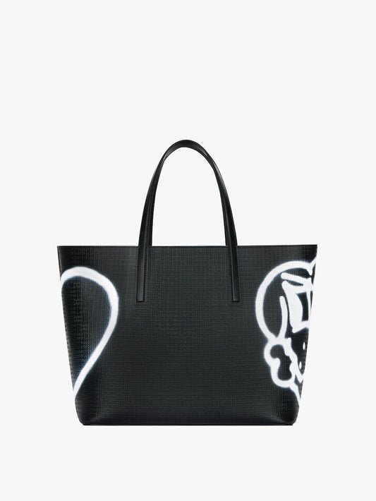 Wing shopping bag in 4G leather with tag effect prints Black