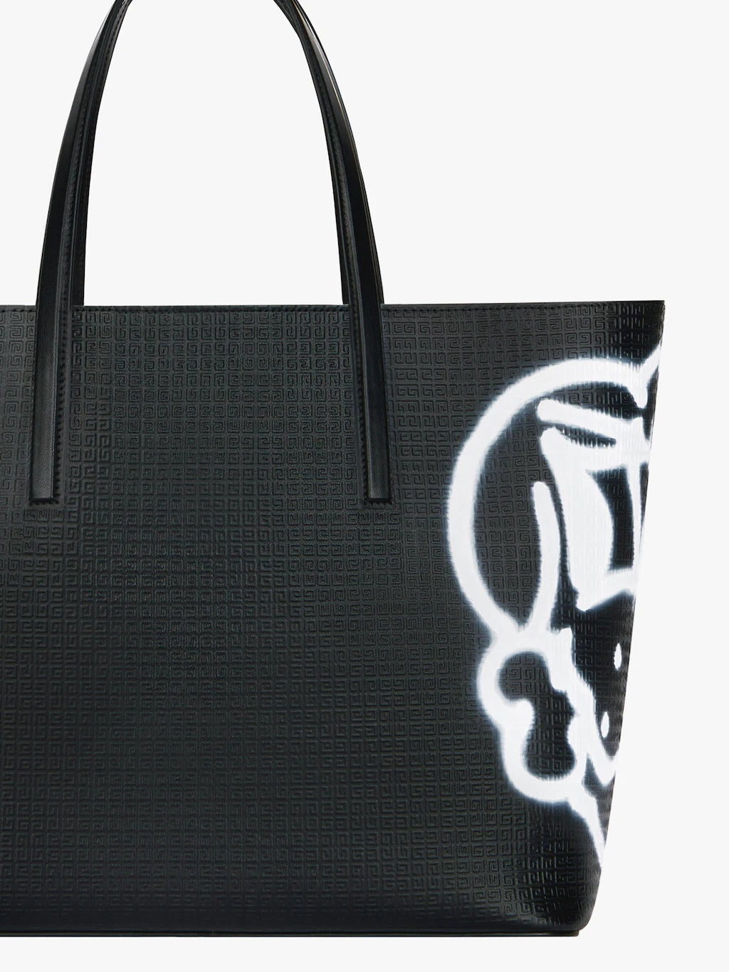 Wing shopping bag in 4G leather with tag effect prints Black