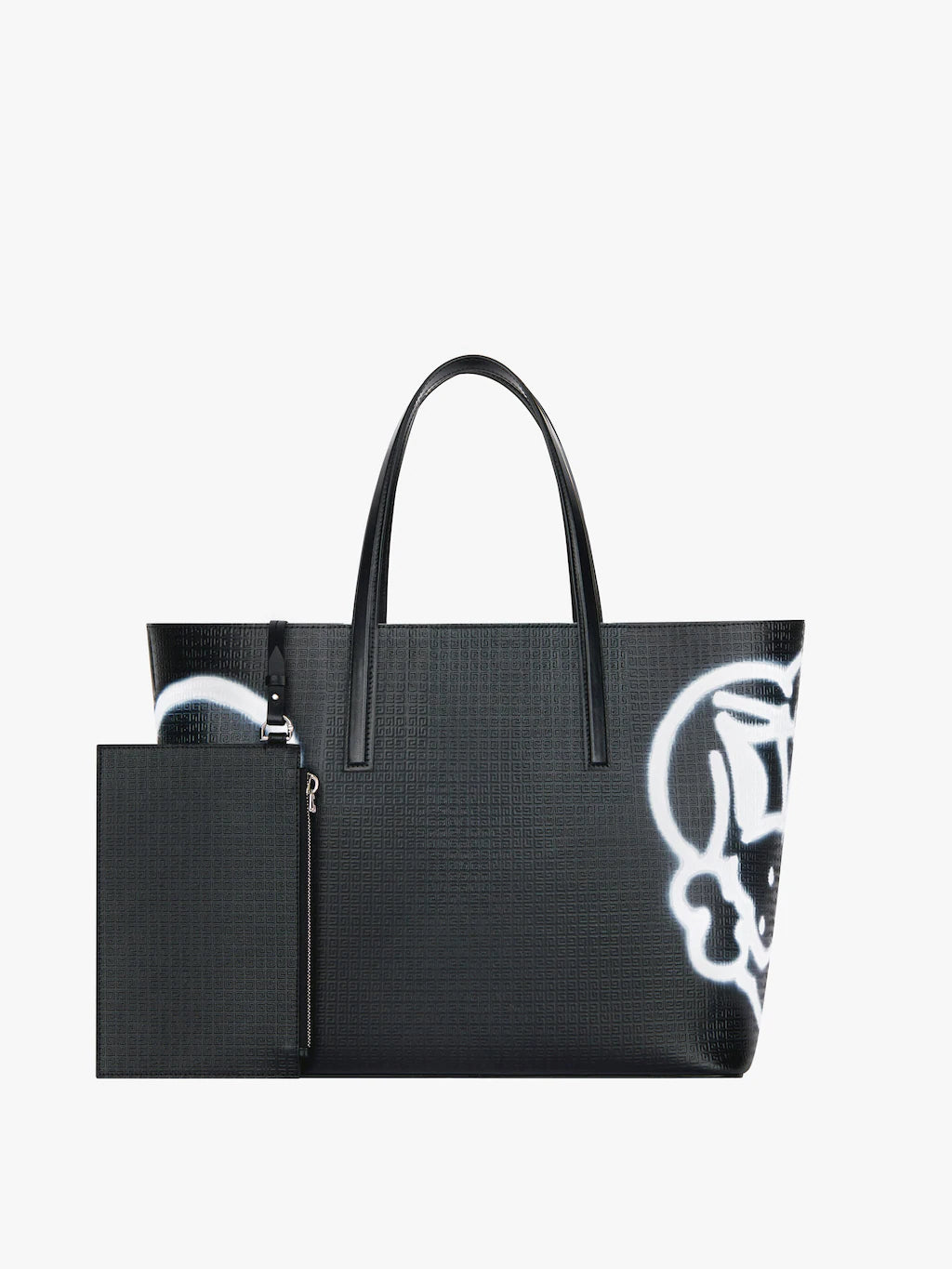 Wing shopping bag in 4G leather with tag effect prints Black