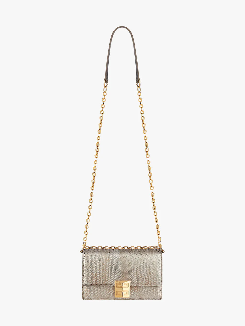 Small 4G bag in iridescent python with chain Silvery