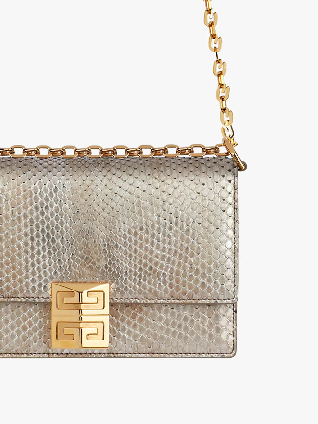 Small 4G bag in iridescent python with chain Silvery